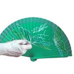 ABANICO clásico, color verde, dibujo de mariposa , madera de arce lacado, tamaño medio