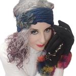 GUANTE negro, con dibujo de capullos de flor multicolores con adorno de pelo, interior térmico, táctil  