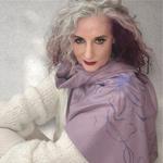 PASMINA, bufanda, color malva, dibujo de flor en blanco, tacto cashmere, lana