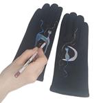 GUANTE negro, con dibujo de gato azul, interior térmico, táctil     
