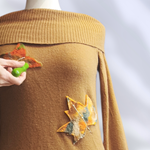 JERSEY, PULL, ajustado, de cuello barco y aplicación de hojas en lana enfieltrada