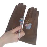 GUANTE camel, con dibujo de flores multicolores, interior térmico, táctil  