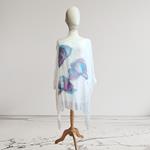 TUNICA ,blusa,vestido en gasa de seda, color blanco dibujo de flores en azul