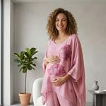 TUNICA ,blusa en gasa de seda, color rosa dibujo de flores al tono