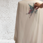 TUNICA, blusa, vestido en gasa de seda, color blanco dibujo de mariposas