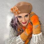 MITON, amarillo mostaza con patch aplicado en lana merino en tonos naranjas