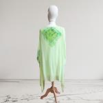 TUNICA, blusa, vestido en gasa de seda, color verde claro con sibori