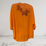BLUSA japo, color naranja, dibujo de hojas, en viscosa saten, manga japonesa