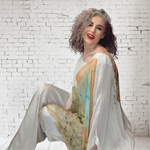 TUNICA ,blusa vestido en gasa de seda, color blanco dibujo sibory