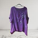 TUNICA ,blusa en gasa de seda, color morado dibujo de mariposas 