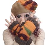 MITON, marrón con patch bordado en lana merino en tono naranja quemado y diseño de hojas