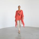 TUNICA ,blusa en gasa de seda, color rojo dibujo de libelulas