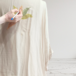 TUNICA ,blusa en gasa de seda, color beig dibujo de flores