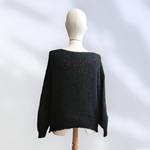 JERSEY, PULL, con hilo de fantasía color negro con mariposas de lana enfientrada en aplicación