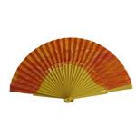 ABANICO semipericón, color amarillo, dibujo de gran flor naranja, en madera lacada , tamaño grande