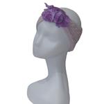 TURBANTE tipo cinta de color malva con flor morada de lana fieltro