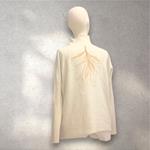 JERSEY, PULL, color crudo de corte evasé  y manga de canalé color crudo con dibujo de ramas en beig