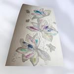 FULAR, en Seda satén, color beig, dibujo flor  pintada a mano