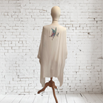 TUNICA, blusa, vestido en gasa de seda, color blanco dibujo de mariposas