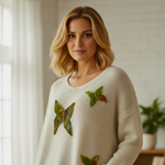 JERSEY, PULL, color arena con mariposas de lana enfientrada en aplicación