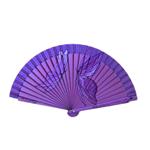 ABANICO de bolsillo, color morado, dibujo de mariposas, madera de arce lacada, tamaño pequeño