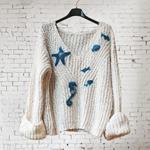 JERSEY, PULL, color crudo con aplicación de motivos marino