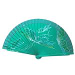 ABANICO clásico, color verde, dibujo de mariposa , madera de arce lacado, tamaño medio