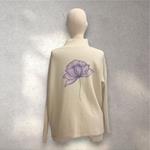 JERSEY, PULL, de corte evasé  y manga de canalé color crudo con dibujo de flores