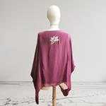 TUNICA ,blusa en gasa de seda, color granate dibujo de flores
