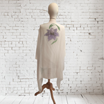 TUNICA, blusa, vestido, en gasa de seda, color blanco dibujo de flores de colores