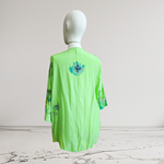 BLUSA japo, color verde, dibujo sibori, en viscosa saten, manga japonesa