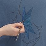 CHAQUETA, cardigan de punto, prenda oversize color azul, dibujo de mariposas, pintada a mano