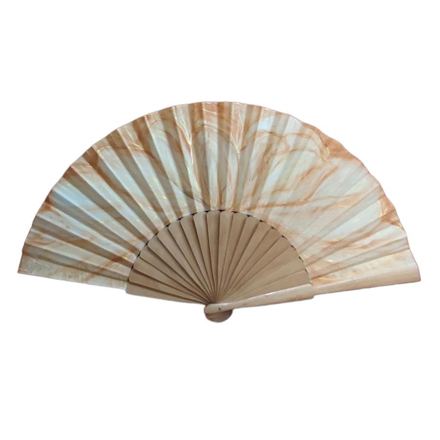 ABANICO pericón, color madera natural, dibujo de gran flor, en madera barnizada , tamaño muy grande