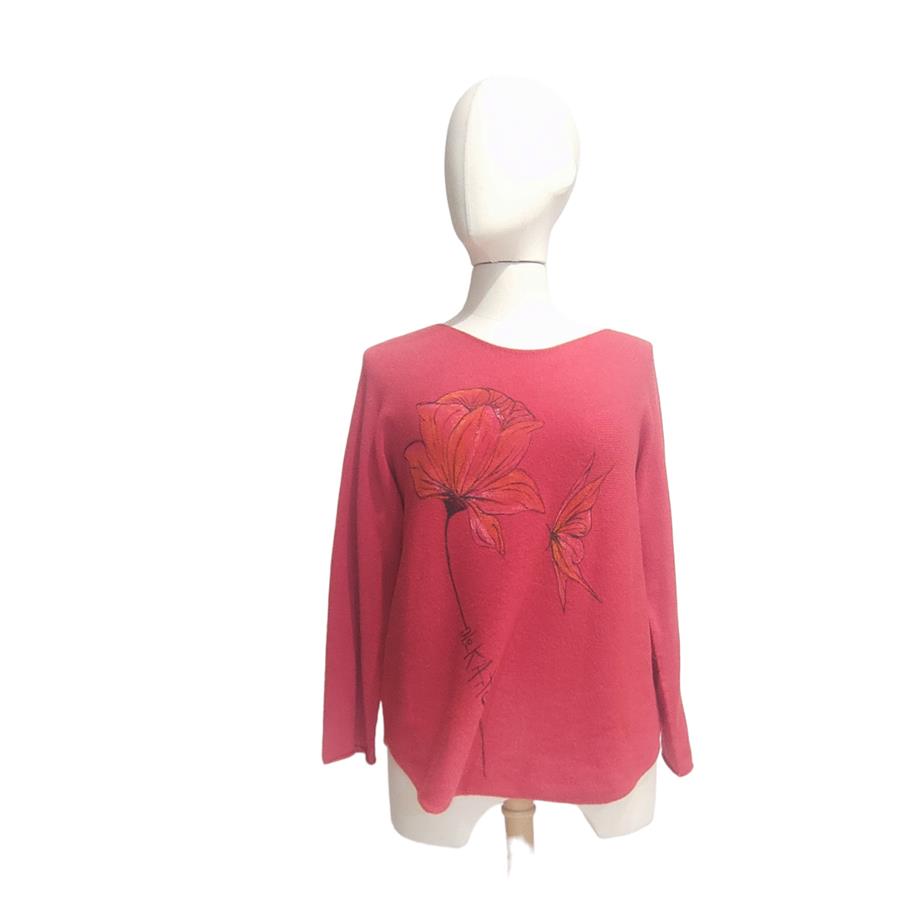 JERSEY, PULL, de corte recto y manga japonesa color rojo pintado a mano
