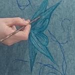 JERSEY, PULL, de corte evasé  y manga de canalé color azul agua con dibujo de mariposa