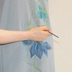 VESTIDO, manga corta, color azul, dibujo de flor , en viscosa algodon