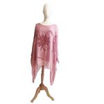 TUNICA, blusa, vestido en gasa de seda, color rosa palo dibujo de flores y mariposas