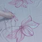 PASMINA, bufanda, color rosa palo, dibujo de flor y mariposas al tono, tacto cashmere, lana