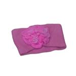 TURBANTE tipo cinta de color fucsia con flor rosa de lana fieltro