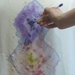 TUNICA ,blusa en gasa de seda, color blanco dibujo sibory multicolor