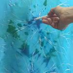 TUNICA ,blusa vestido en gasa de seda, color azul turquesa dibujo sibory