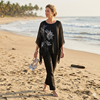 TUNICA ,blusa en gasa de seda, color negro con flores pintadas a mano | 2233 | Artesania Textil