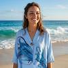 BLUSA japo, color celeste, marina pintado a mano, en viscosa saten, manga japonesa | 2518 | Artesania Textil
