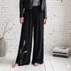 Pantalón, color negro, dibujo de espigas, en viscosa saten | 2500 | Artesania Textil