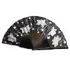 ABANICO pericón, color negro, dibujo flores blancas, en madera lacada , tamaño muy grande | 2206 | Artesania Textil