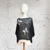 CAMISETA, PULL, calado color negro con aplicación bordada de mariposa en lana enfieltrada, escote en barco, manga francesa | 2473 | Artesania Textil