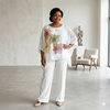TUNICA ,blusa en gasa de seda blanca, con flores pintadas a mano | 2382 | Artesania Textil