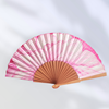 ABANICO  en seda y madera de peral, pintado a mano con flor en rosa . Talla clásico | 2144 | Artesania Textil