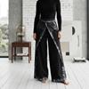 Pantalón, color negro, bordes pintados, en viscosa  sarga plana | 2504 | Artesania Textil