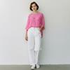 TUNICA, blusa, en gasa de seda, color rosa fucsia con aplicacion de florecillas | 2234 | Artesania Textil